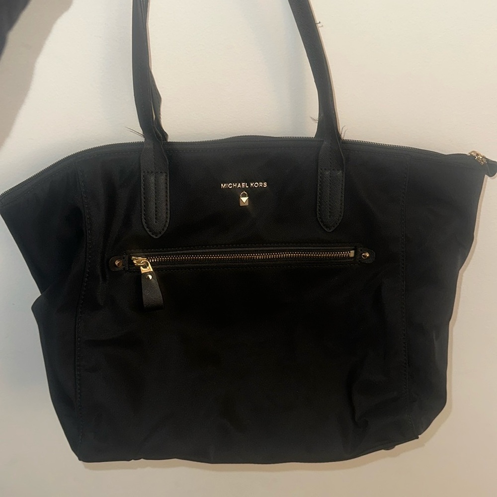 Michael Kors Black and Gold Structured Leather Tote